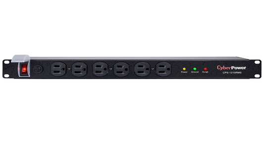 Rackmount Surge Protector, 120V/15A, 12 Outlets, 15 ft Power Cord, 1U Rackmount